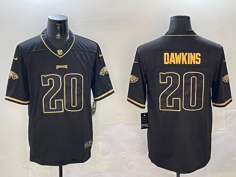 Men Philadelphia Eagles #20 Dawkins Black Gold Throwback 2024 Nike Limited NFL Jersey style 1
